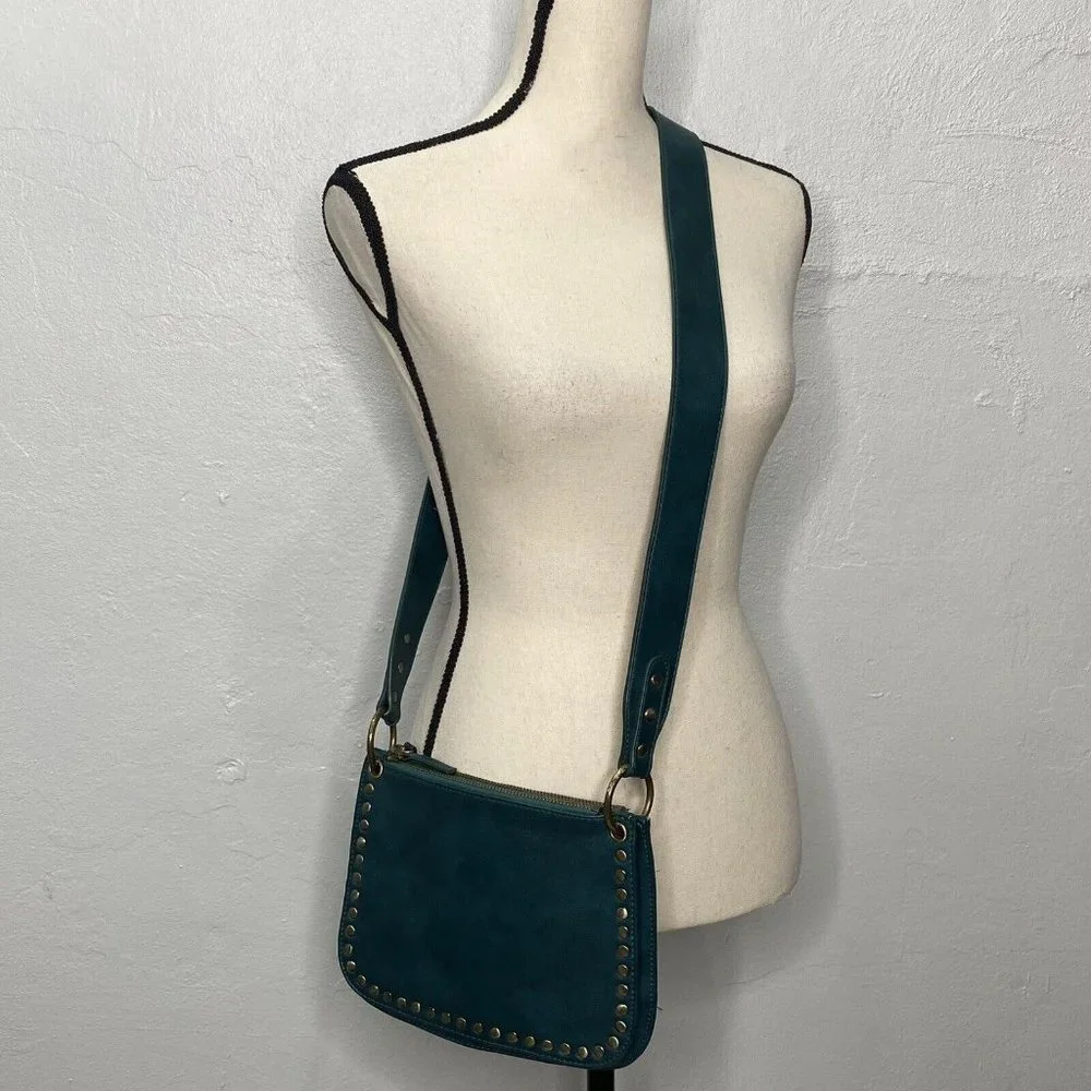 Anthropologie Teal Green Crossbody Bag With Gold Studs - Picture 1 of 14